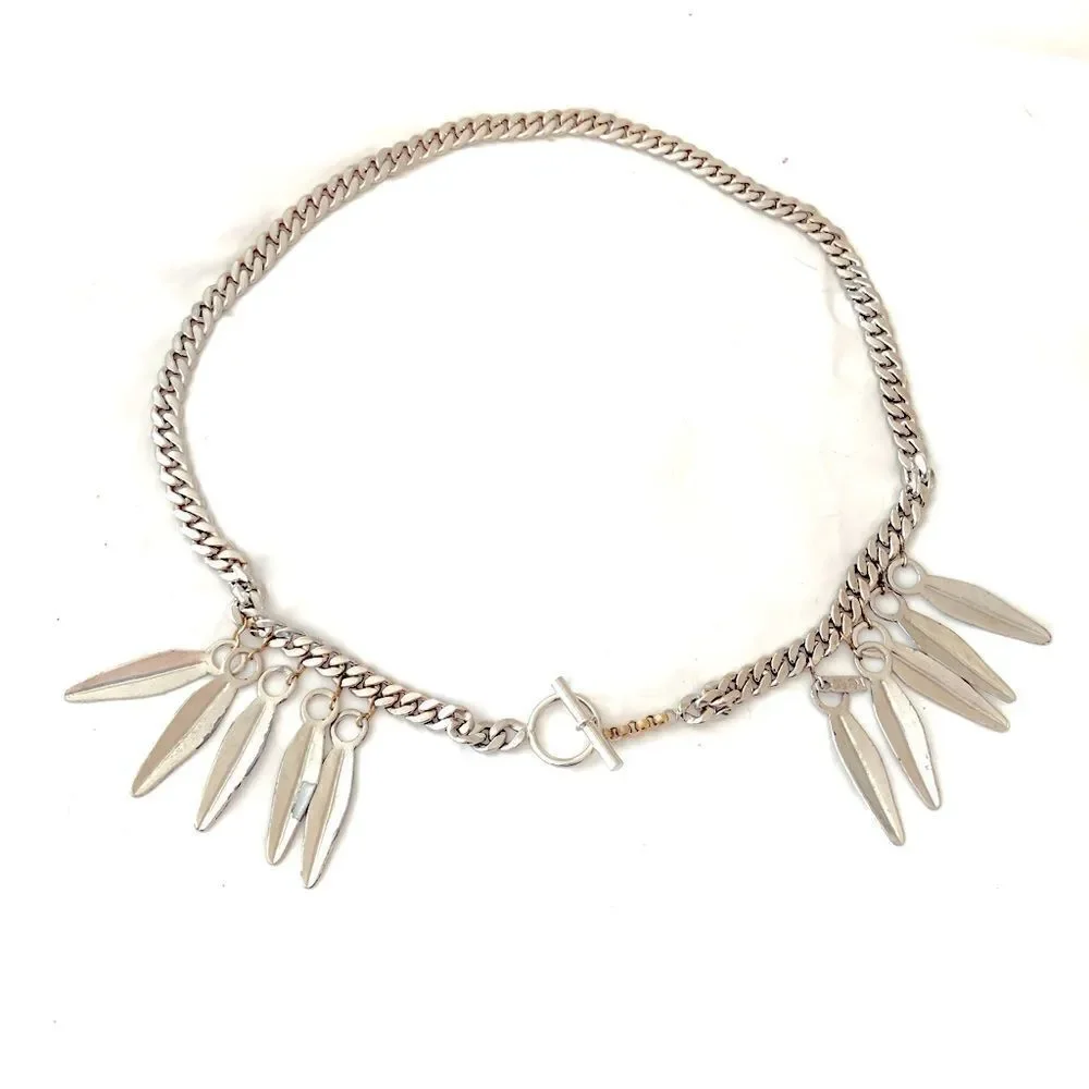 YSL silver chain link belt leaf design